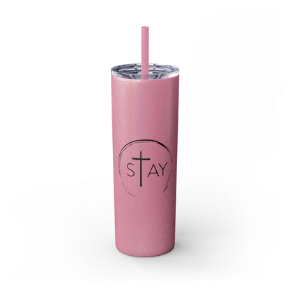 StayAlive™️ with Cross Skinny Tumbler with Straw, 20oz