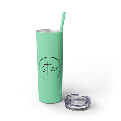 StayAlive™️ with Cross Skinny Tumbler with Straw, 20oz