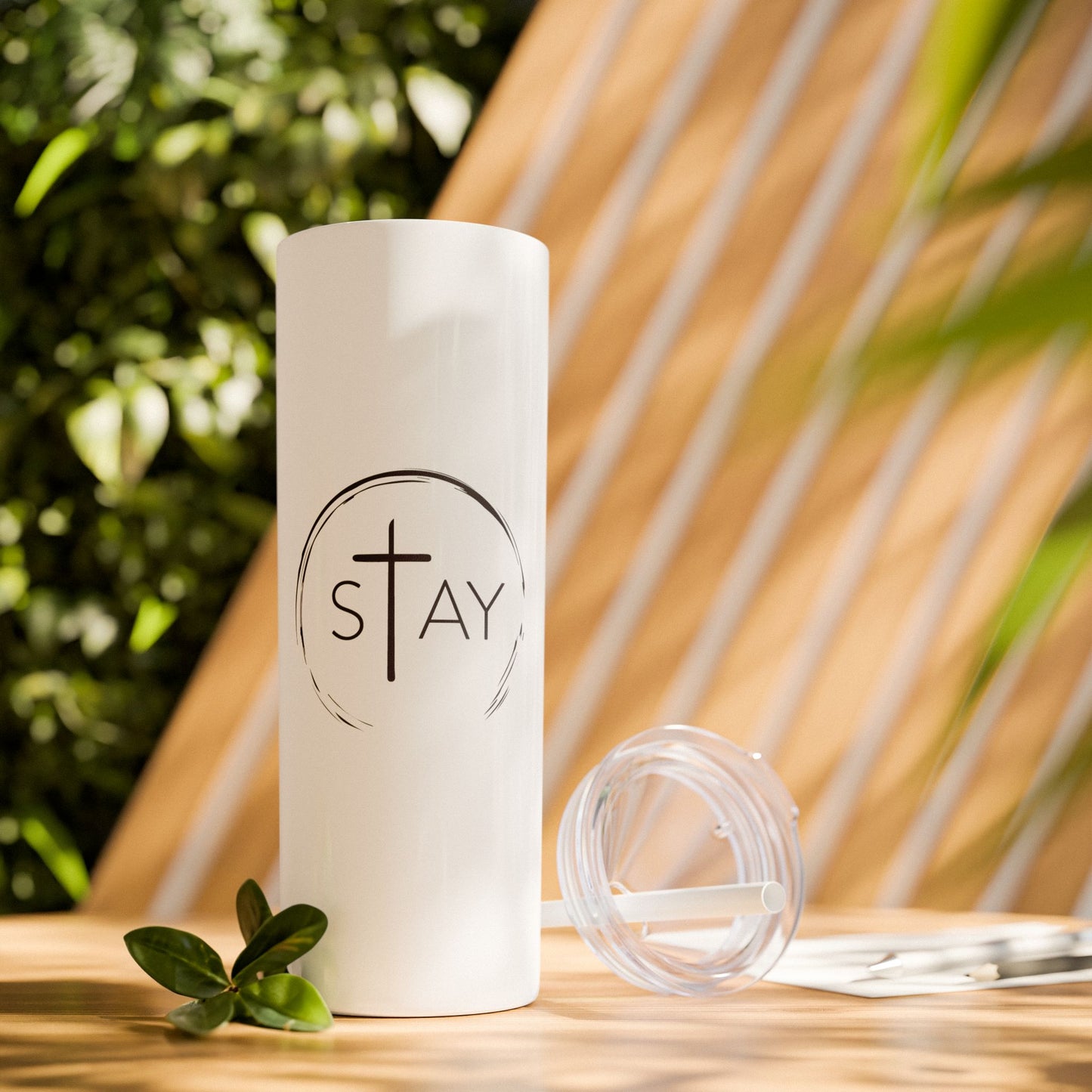 StayAlive™️ with Cross Skinny Tumbler with Straw, 20oz