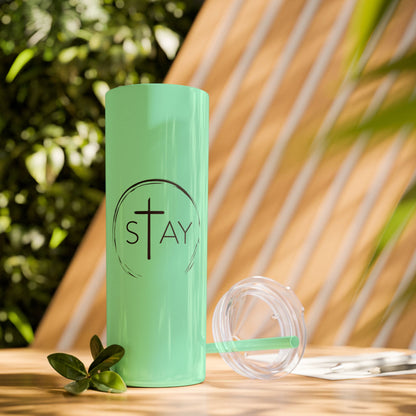 StayAlive™️ with Cross Skinny Tumbler with Straw, 20oz