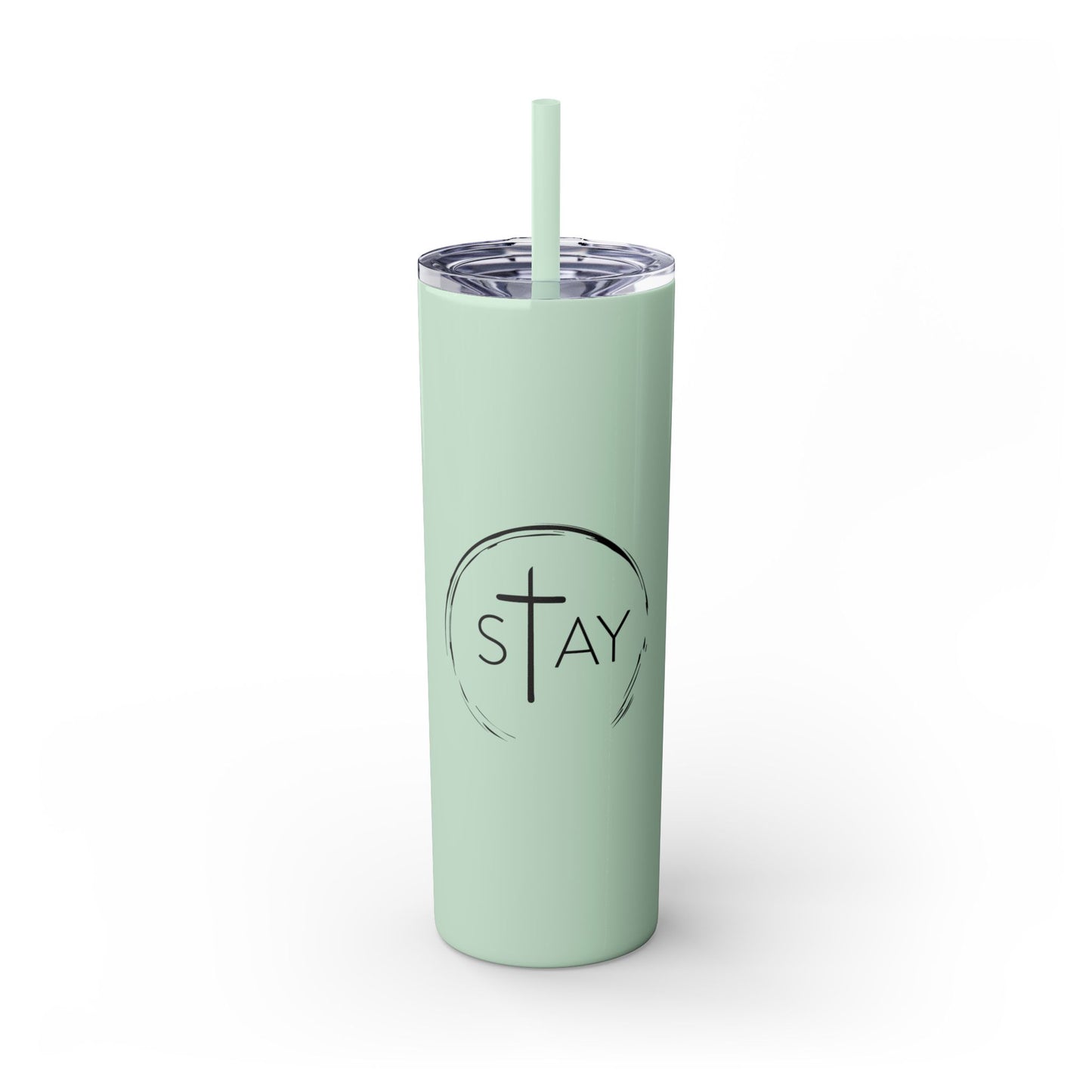 StayAlive™️ with Cross Skinny Tumbler with Straw, 20oz