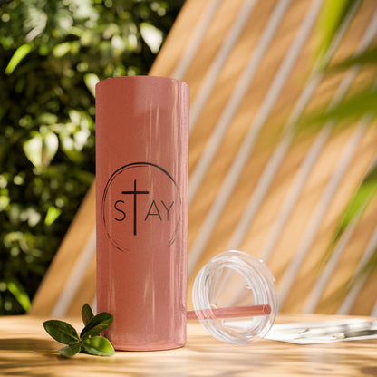 StayAlive™️ with Cross Skinny Tumbler with Straw, 20oz