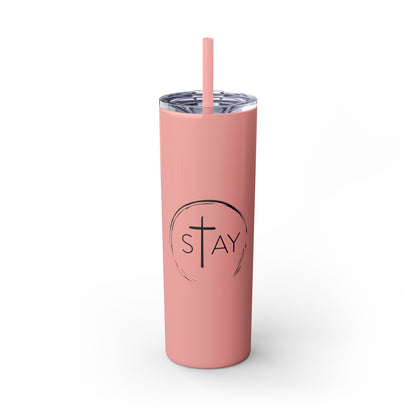 StayAlive™️ with Cross Skinny Tumbler with Straw, 20oz