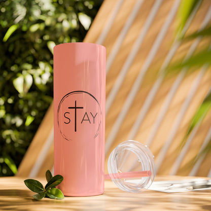 StayAlive™️ with Cross Skinny Tumbler with Straw, 20oz