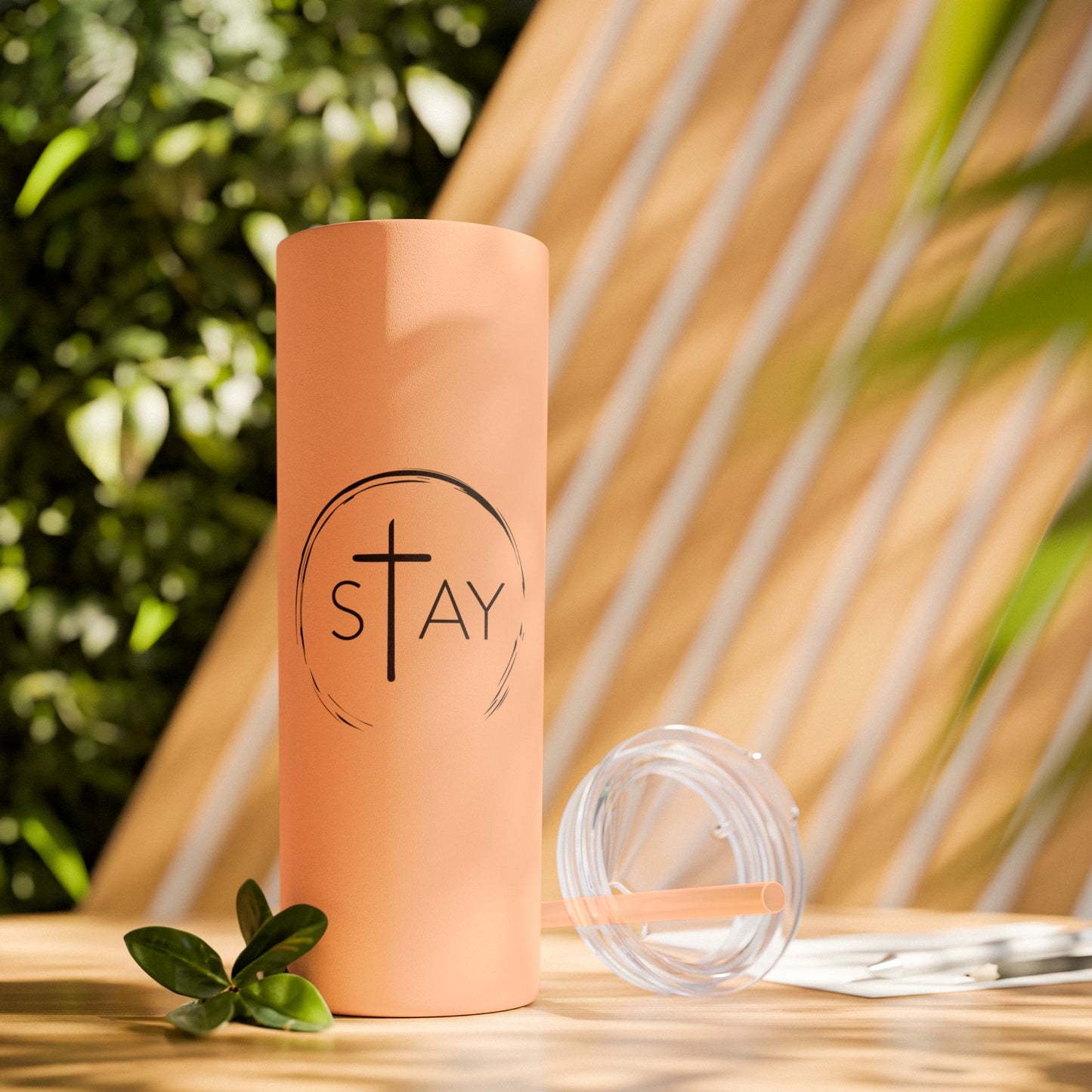 StayAlive™️ with Cross Skinny Tumbler with Straw, 20oz