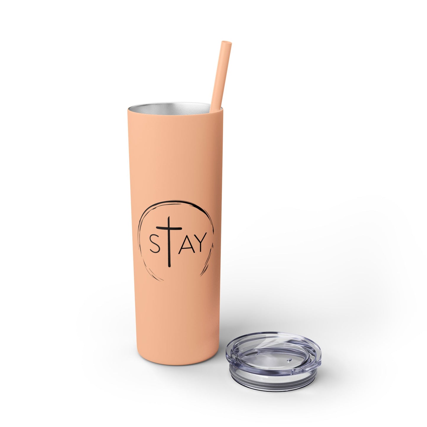 StayAlive™️ with Cross Skinny Tumbler with Straw, 20oz