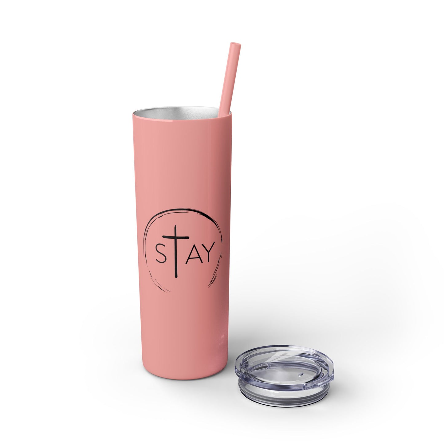 StayAlive™️ with Cross Skinny Tumbler with Straw, 20oz