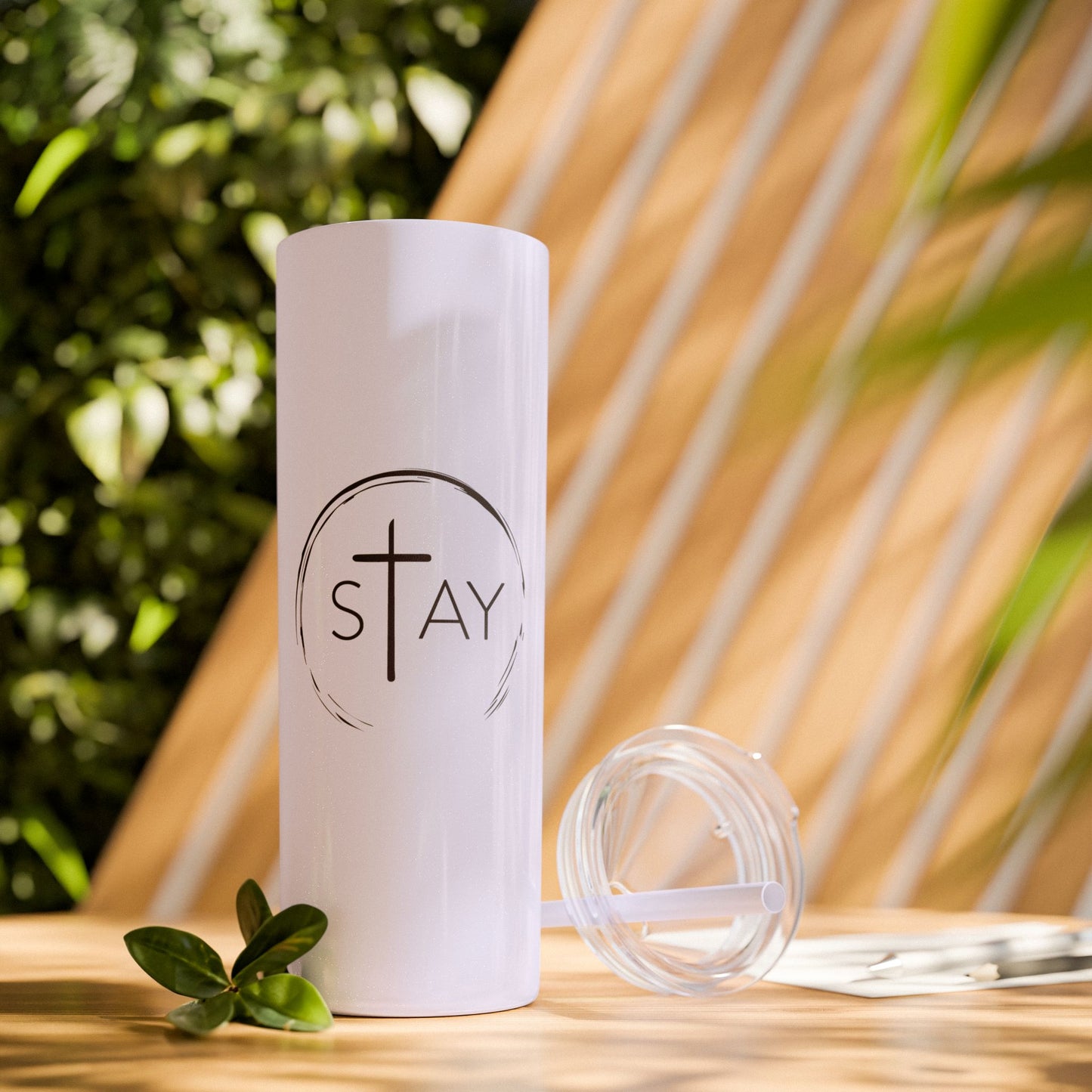 StayAlive™️ with Cross Skinny Tumbler with Straw, 20oz