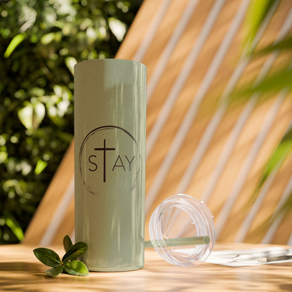 StayAlive™️ with Cross Skinny Tumbler with Straw, 20oz