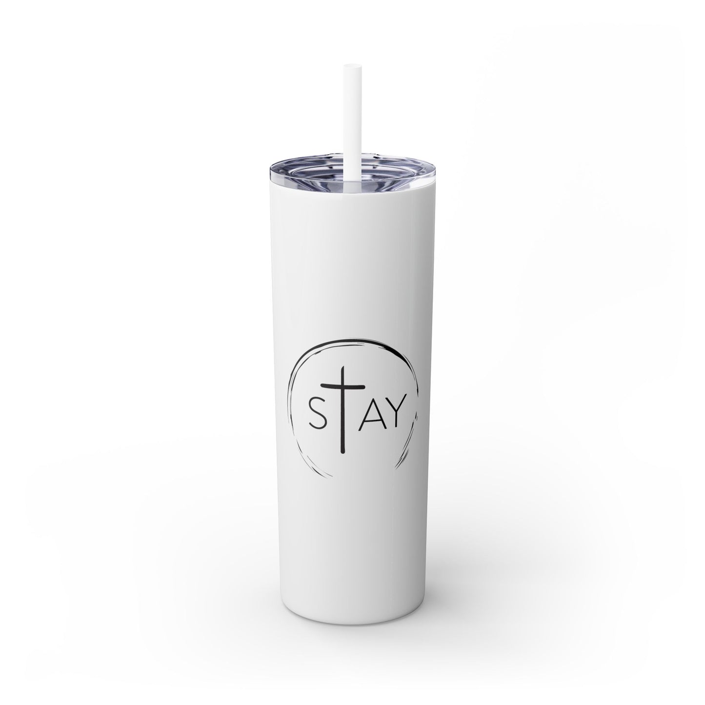 StayAlive™️ with Cross Skinny Tumbler with Straw, 20oz