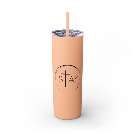 StayAlive™️ with Cross Skinny Tumbler with Straw, 20oz